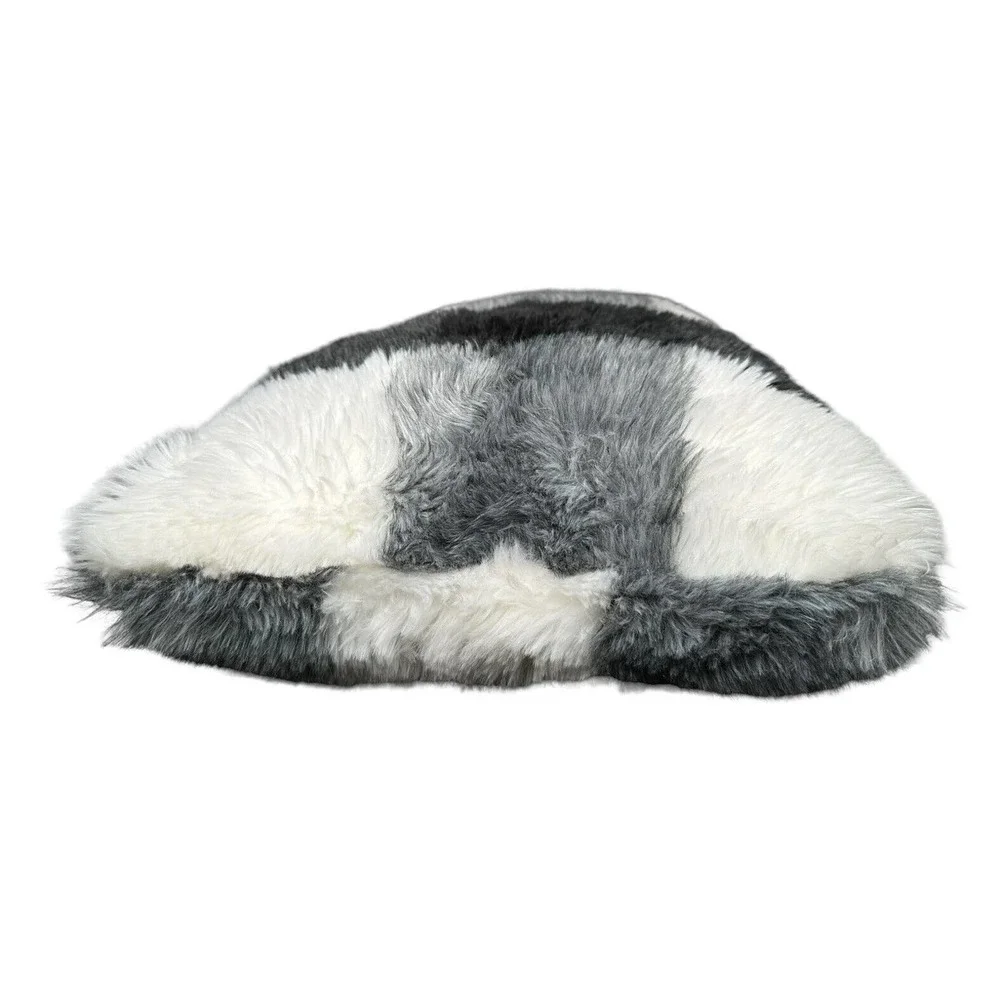 Farmhouse Buffalo Check Plaid Throw Pillow Black White Rectangle Faux Fur 23x14